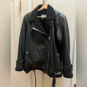 Genuine leather and faux shearling biker bomber moto jacket size M/L